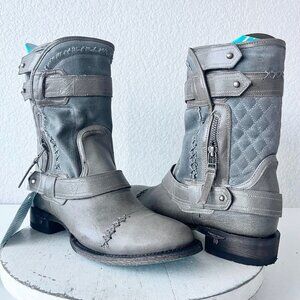 NEW Lane DUSTOFF Gray Womens Cowboy Boots 8.5 Western Cowgirl Short Ankle Bootie